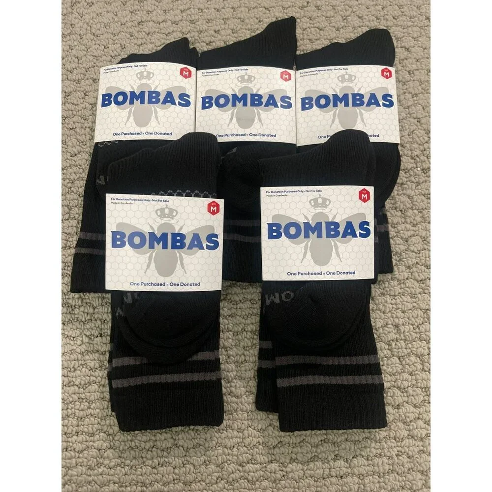 5 pairs Bombas Black Crew Socks Mens Size Medium NEW